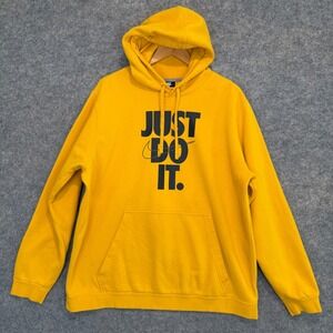 Nike Hoodie Sweatshirt Mens 2XL Big Logo Just Do It JDI Yellow Black Graphic